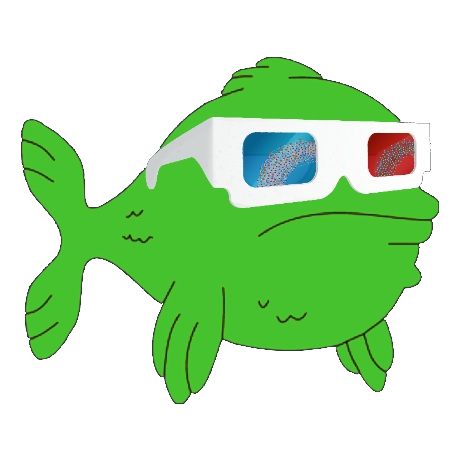 Mein Avatar, ein grÃ¼ner Fisch mit 3d-Brille auf