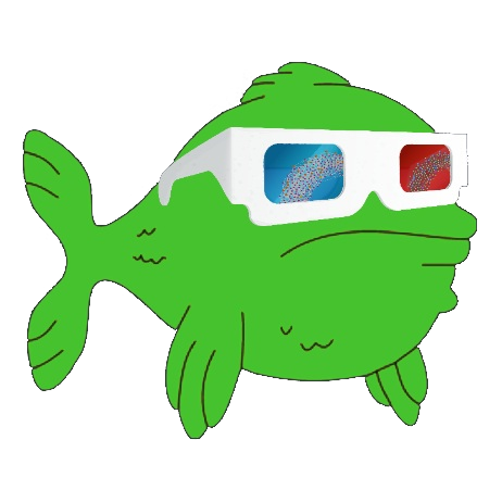 Mein Avatar, ein grüner Fisch mit 3d-Brille auf